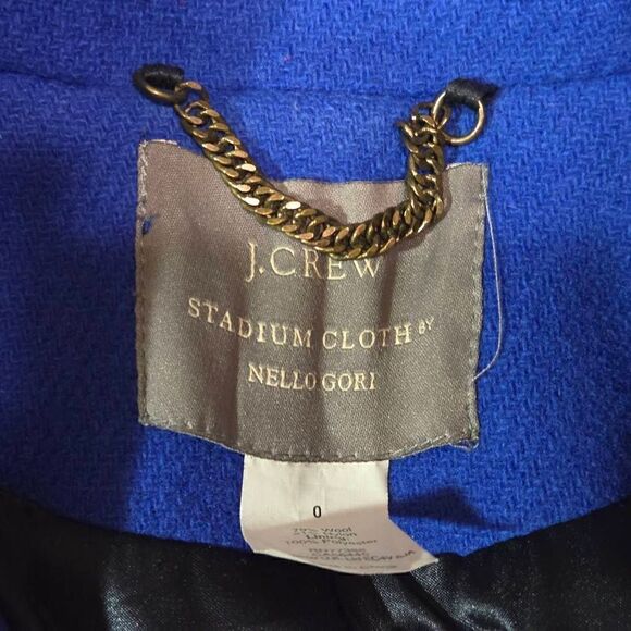 J. CREW STADIUM CLOTH NELLO GORI ROYAL BLUE WOOL PEA COAT JACKET WOMENS 0 XS - Picture 2 of 9